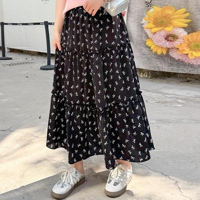 Women's Floral Print Skirt, A-line Skirt Spring and Summer High-waisted Mid-length Cake Skirt