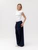 GLOWNY G Belted Linen Wide Pants (Navy)