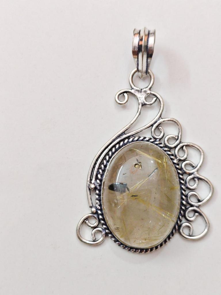 Natural Rutilated Quartz Pendant – 925 Sterling Silver Handmade Pendant, Gift For Her.