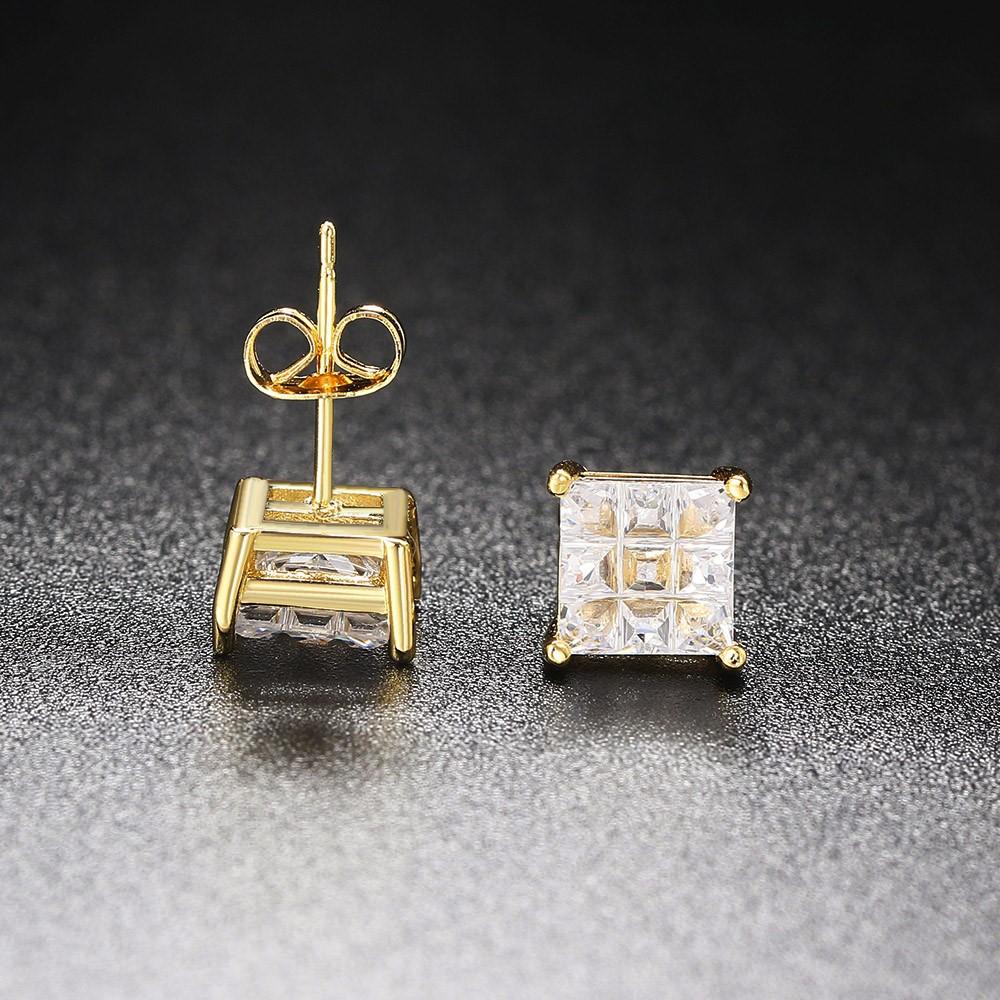 Hippie Sparkling Square Zirconia Earrings For Women Punk Gold Color Plated Charm Earings Gift Hiphop Jewelry Accessories OHE108