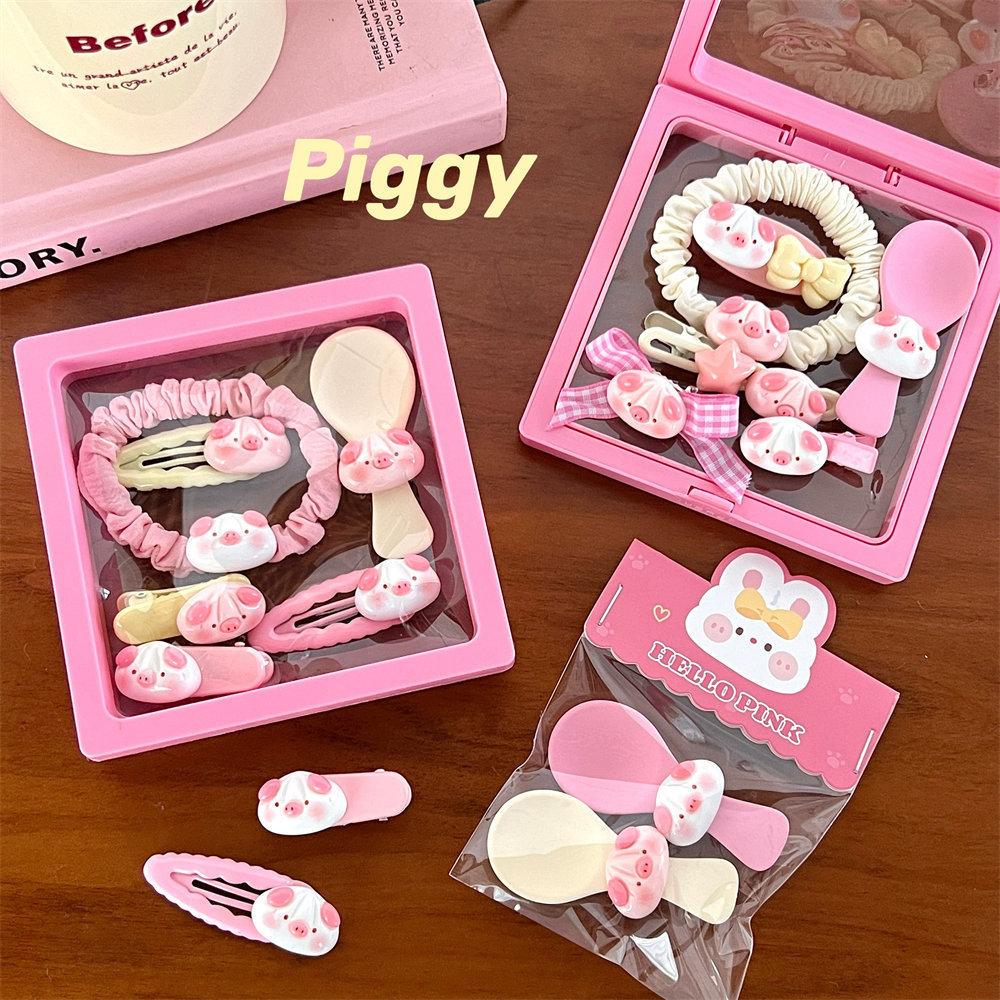 Cute Piggy Hair Clip Set Tie A Ponytail Headband Hair Tie Cartoon Headwear Sweet Girl Side Clip Styling Hair Accessories