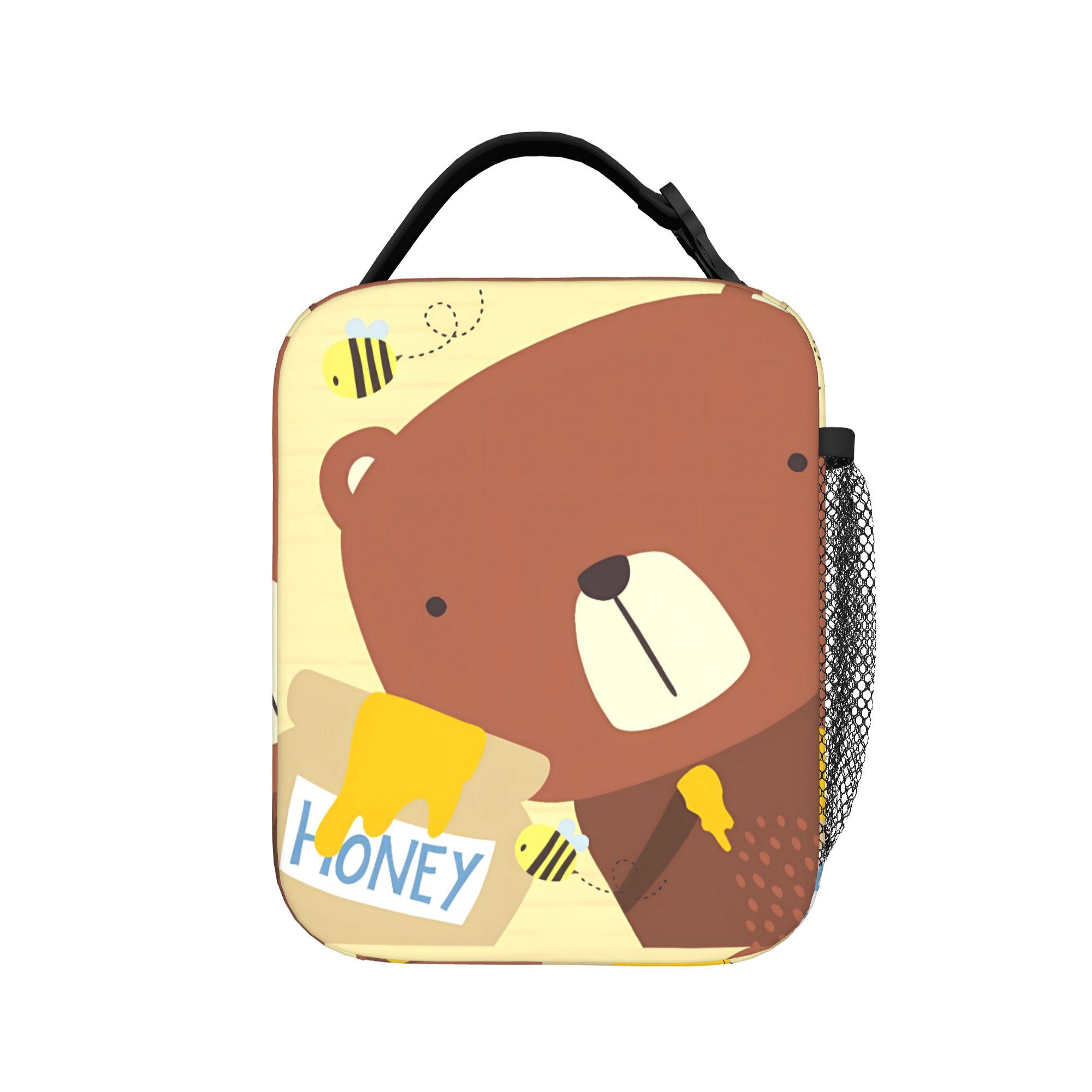 Cute bear Animal Cartoon Lunch Bag  Portable Zipper Lunch Box Travel Graphic Cooler Bag Fashion Waterproof Thermal Lunch Bags One Size