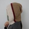 Women's Color Block Hooded Wool Knit String Balaclava Cap