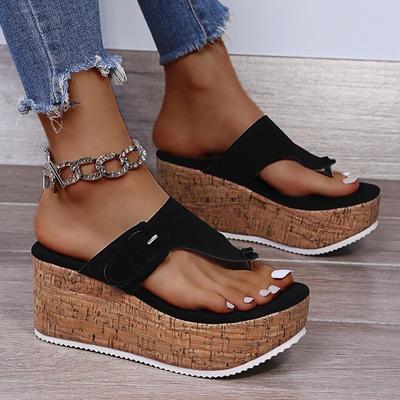 Platform Slippers Women Buckle Wedges  Summer Slippers  Thick Bottom Sandals Flip Flops Shoes