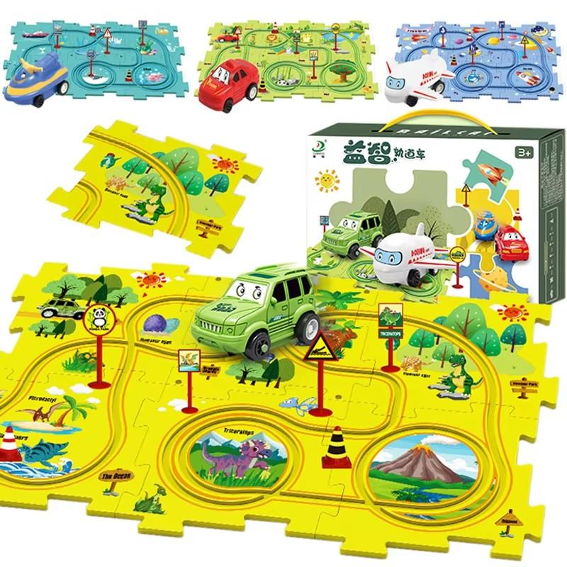 Kids Christmas Puzzles Electric Rail Car Creative Games DIY Assembling Scene Map Rail Train Children Toys Fun Christmas Gifts