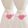 2PCS Drapery Cords Heart-shaped Curtain Tiebacks Romantic with Beads Window Curtain Holders Plush Curtain Strap Valentine's Day