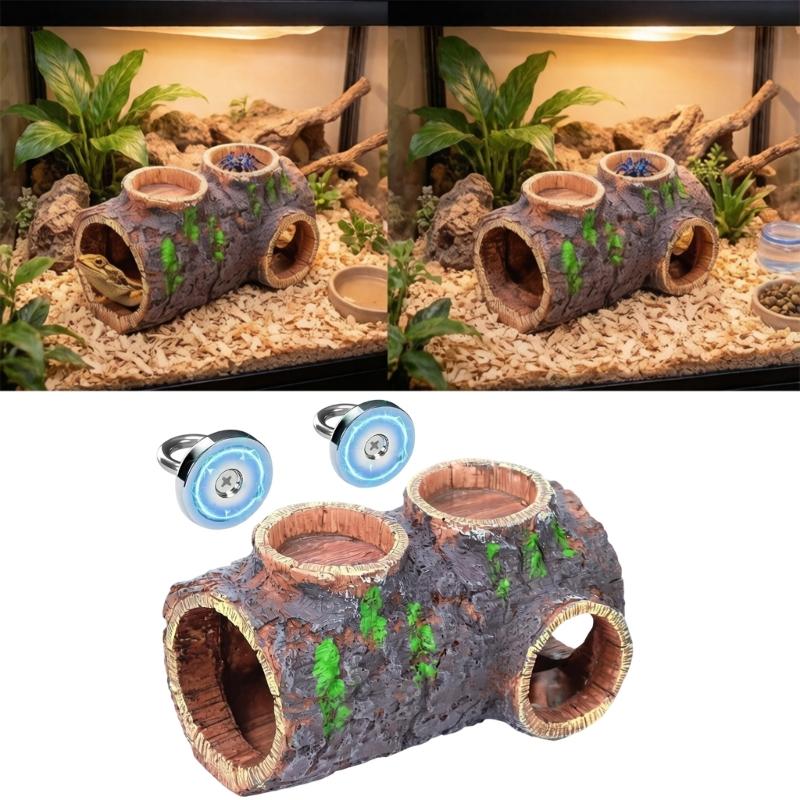 Realistic Reptiles Cave Hide Box Safe Comfortable Shelter Waterer and Feeders For Geckos Turtles And Amphibians
