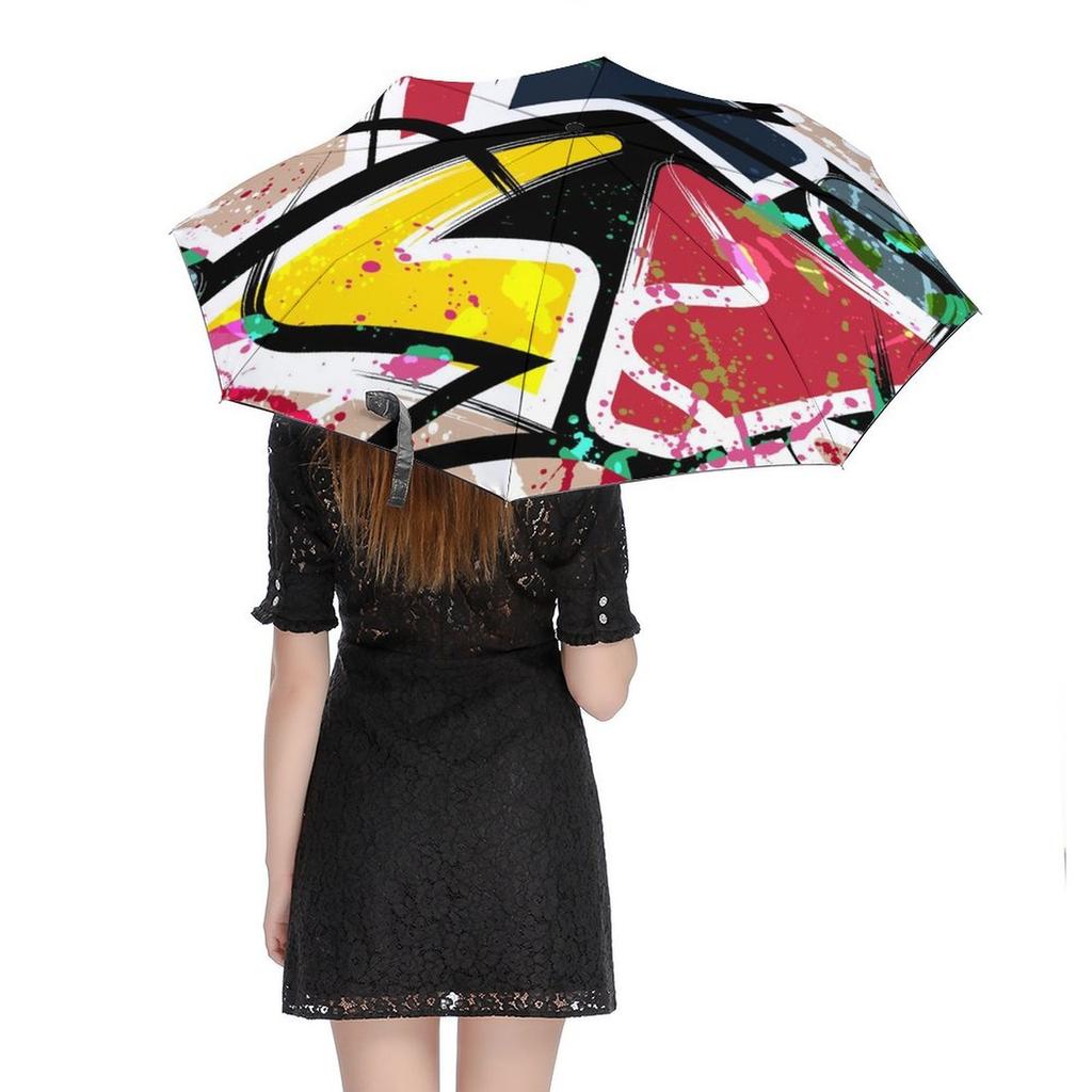 1 Pack Automatic Umbrella Offering Windproof Support And Uv Protection With Portable Design And Graffiti Inspired Aesthetic