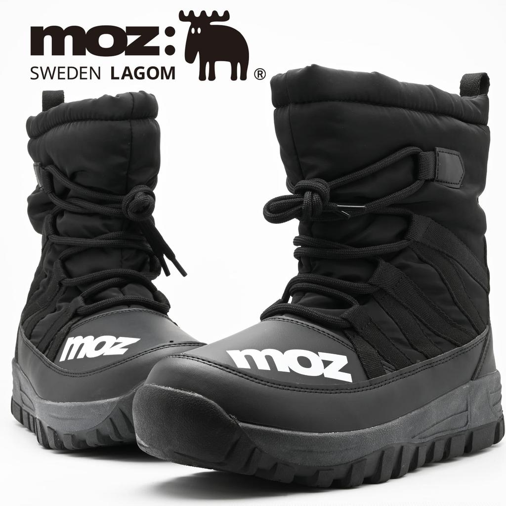Mozu Winter Snow Padded with Fleece Size Size L Men's Mid-Length Boots, Waterproof, Non-Slip, Water-Repellent, Lining, Black, 5686, (5686,BLK,L)