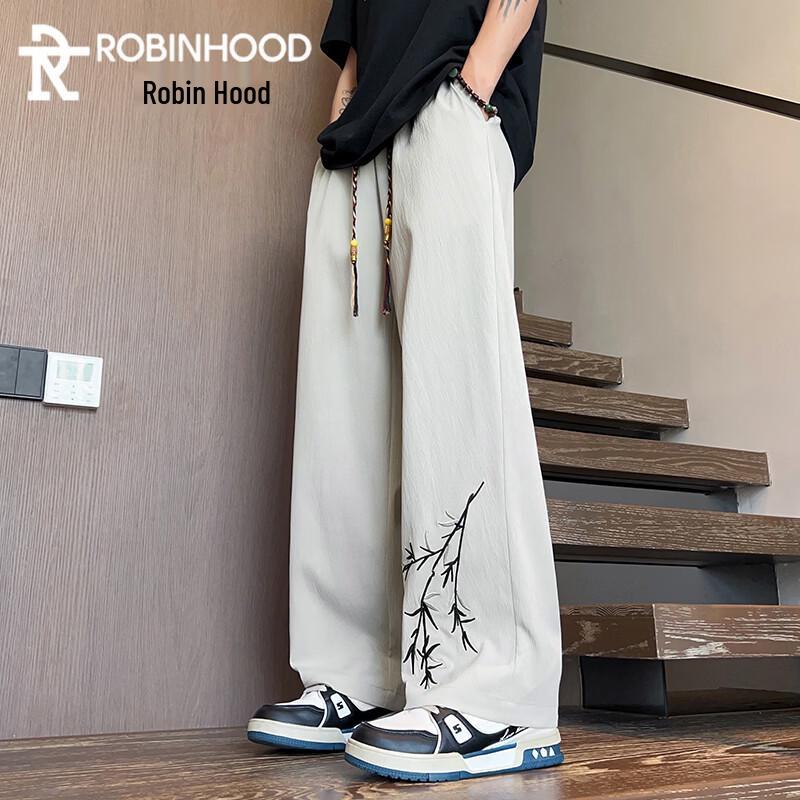 ROBINHOOD Men s Summer Ice-Feel Quick-Dry Loose Straight-Leg Embroidered Trousers 3XL