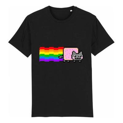 Schwarzes T-Shirt Nyan Cat Regenbogen Pixel Art