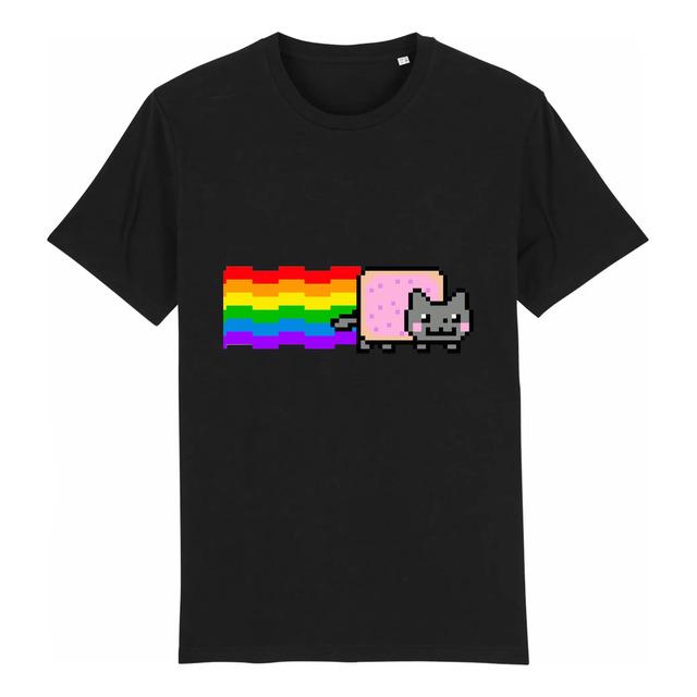 Camiseta Preta Nyan Cat Rainbow Pixel Art S