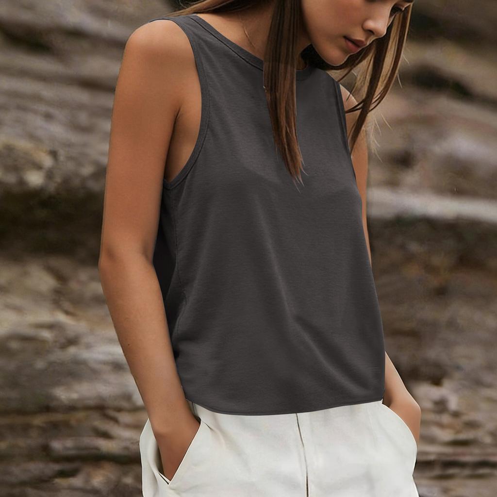 Women's Fashionable Casual Plain Sleeveless Round-Neck Backless Sports Tank Top