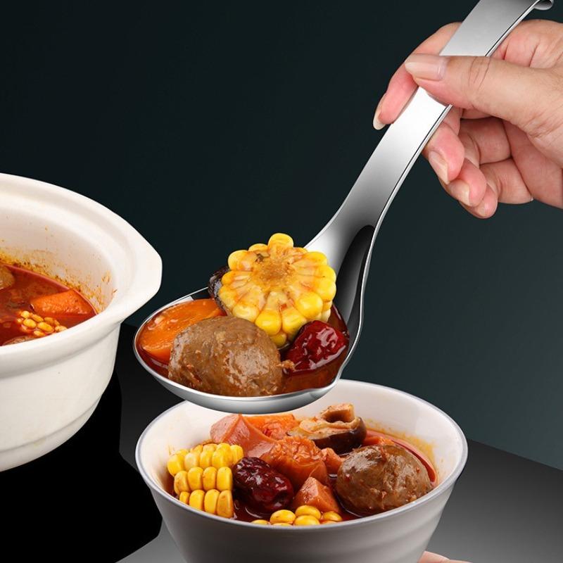 1PC Spoon Stainless Steel Deepened Spoon Household Soup with Hook Porridge Large Tableware Household Goods