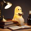 Ghost Reading Book Lamp Cute Ghost Night Light Resin Figurine Halloween Centerpiece For Bedside Tabletop Bookshelf Home Office