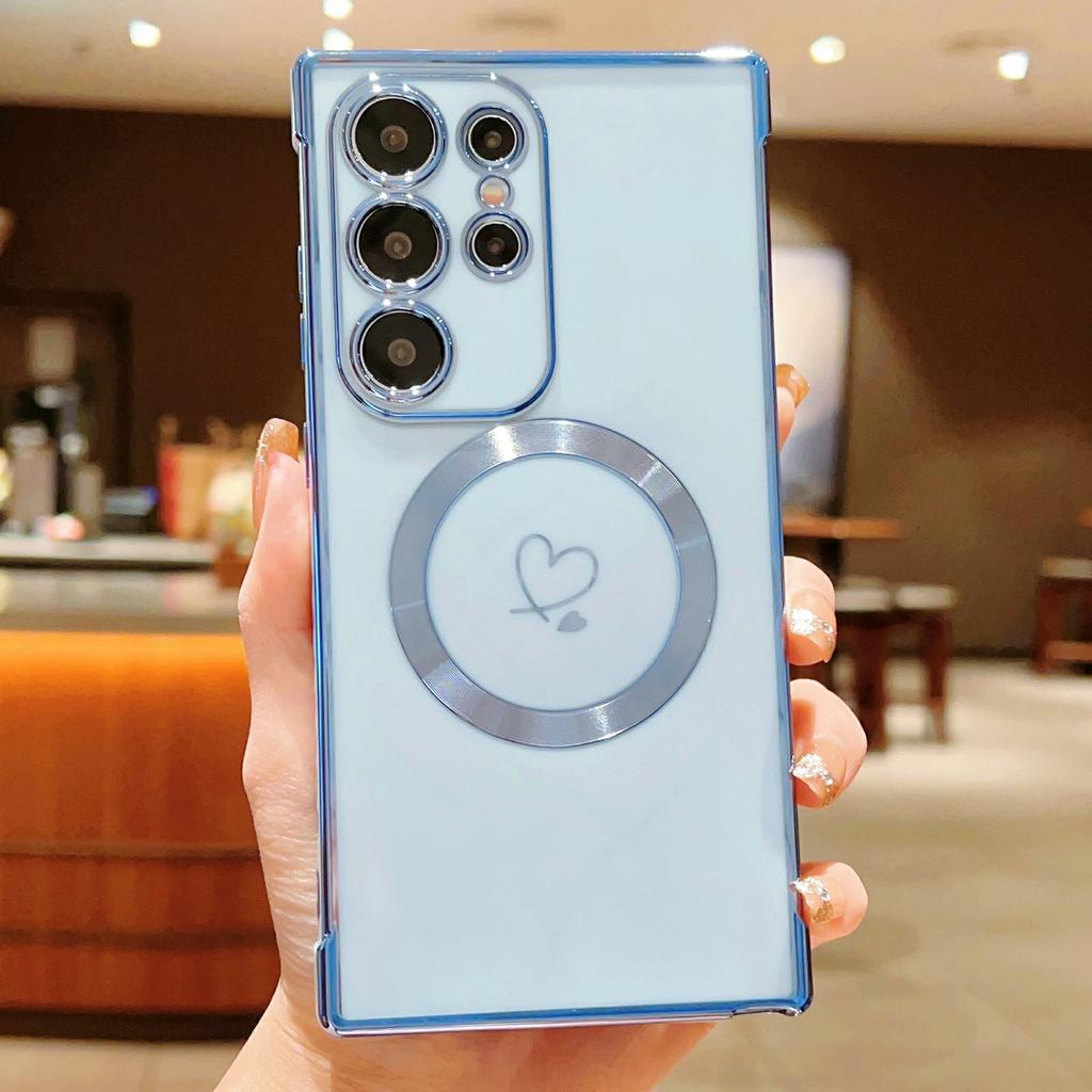 For Samsung Galaxy S26 Ultra Magnetic Case Electroplated TPU Phone Cover Hollow Love Hearts
