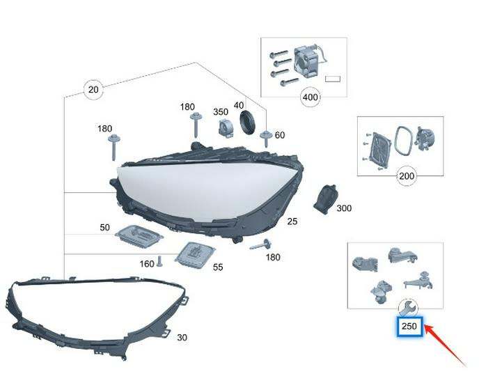 Mercedes-Benz S-Class 350 d Headlight Repair Kit (2238208304, 2238208404)