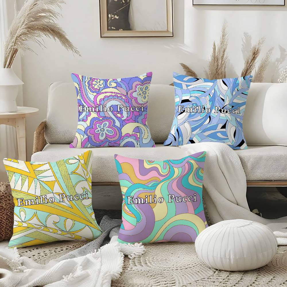 Fashion E-Ee-Emilio Logo P-Pucci Pillow Case Home Dorm Chair Back Short Plush Double-Sided Printing Nap Time Cushion Cover