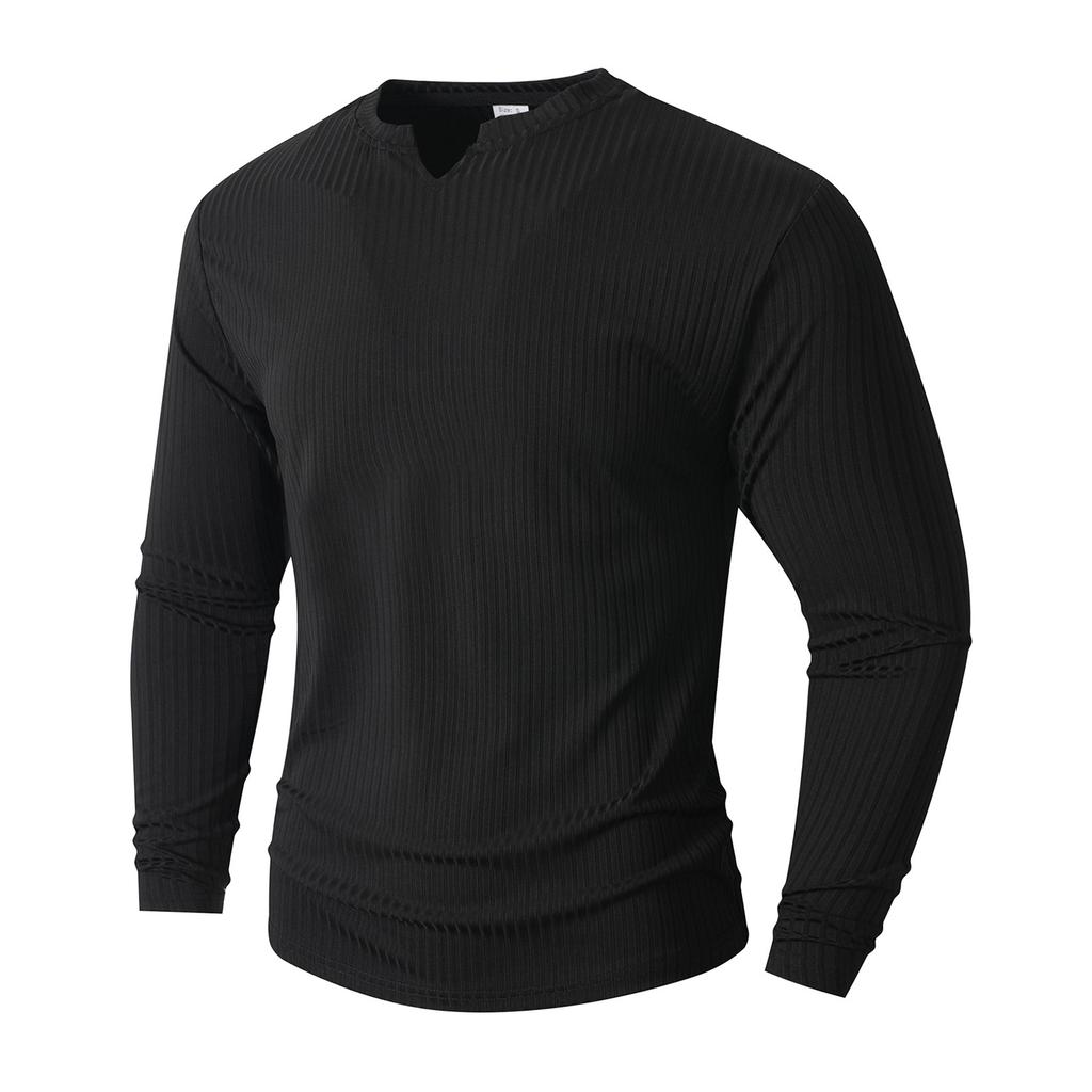 Men's V-neck T-shirt Solid Color Casual Sports Fashion Long Sleeve