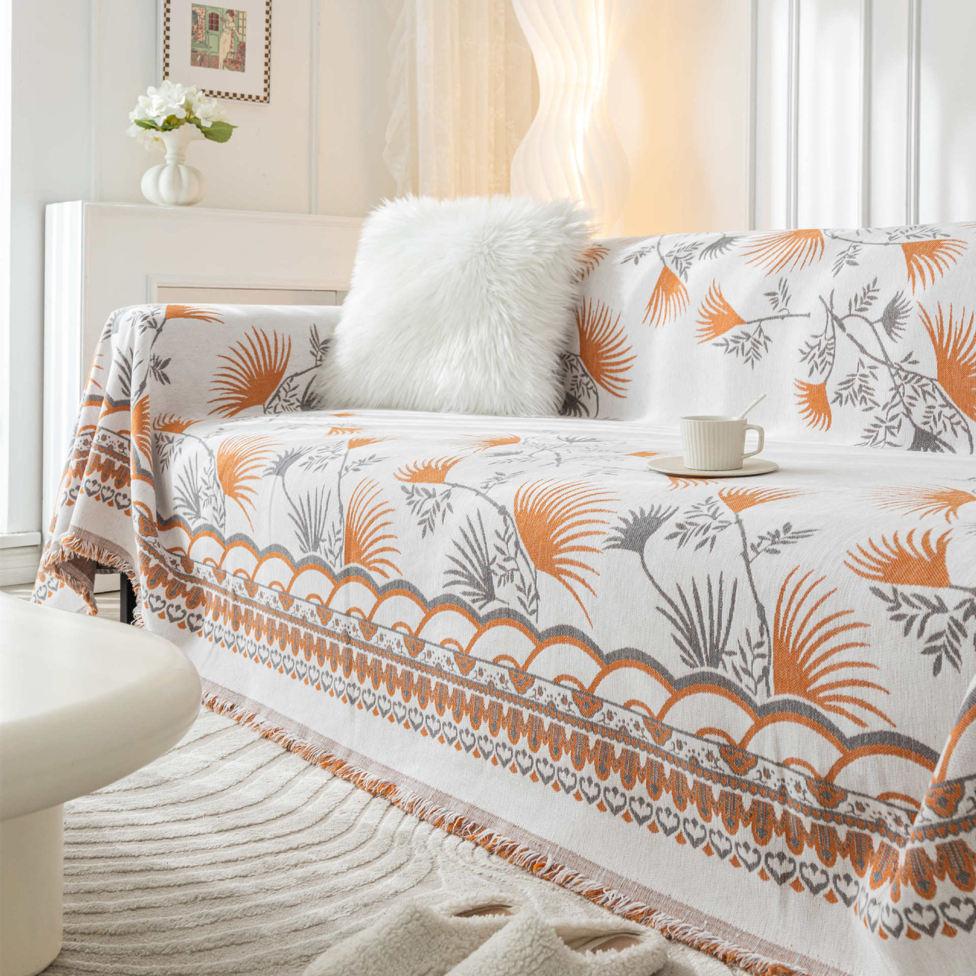 

Полотенце для дивана из синели с кисточками в богемном стиле, скандинавский чехол для дивана, универсальная подушка для гостиной, противоскользящая пылезащитная крышка, впитывающая влагу 180x130cm1pcs