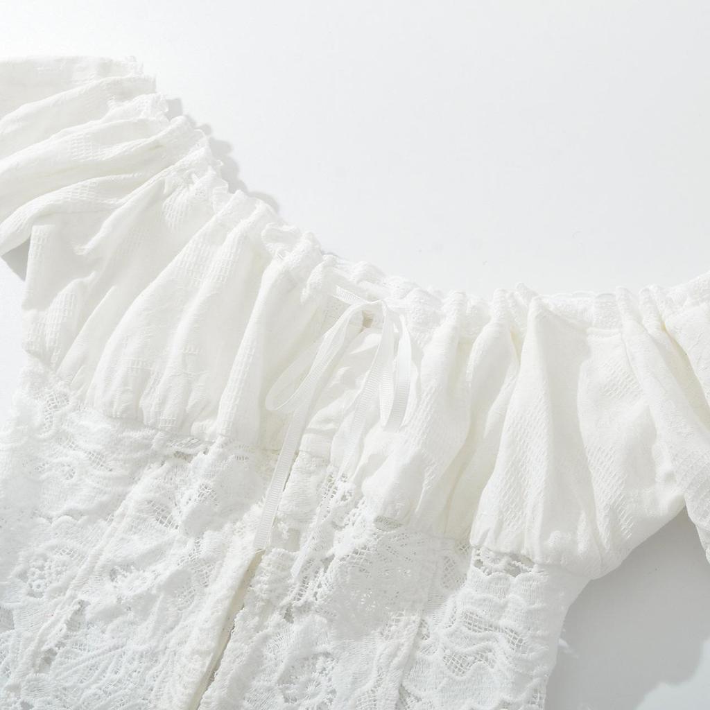 2025 Sweet Lace Patchwork 2-Piece: Off-Shoulder Crop Top + Mid-Waist Skirt