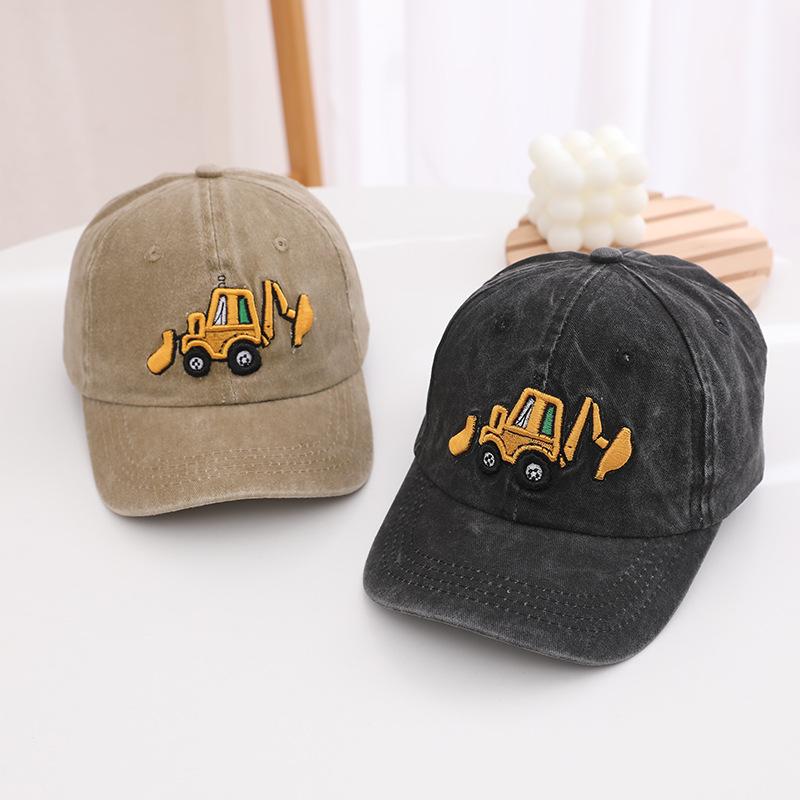 Children's Washable Excavator Cartoon Baseball Cap - Spring/autumn, Boys' Girls' Retro Baseball Cap