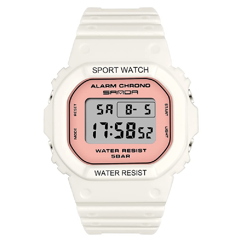 

Красивые цифровые часы для мужчин и с LED и 8 цветами для женщин, Будильник, Секундомер, Подсветка, (Бело-розовый)