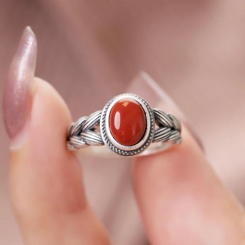 Women's Adjustable Retro Distressed Wheat Ear Ring - Ethnic Style Chinese Imitation Nan Hong Accessory