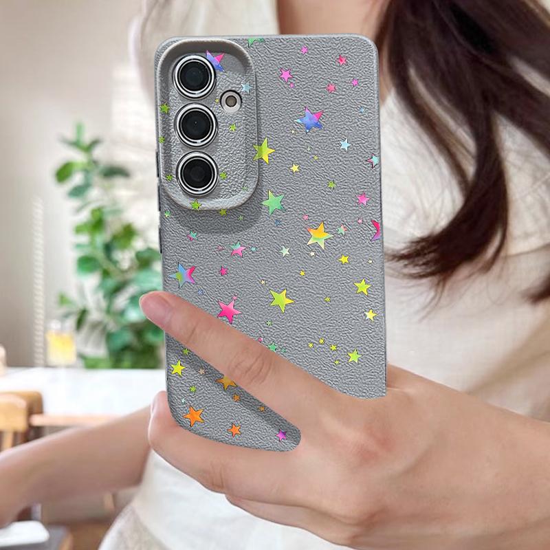 Colorful Stars Print Phone Case For Samsung A57 A37 A17 A56 A36 A16 A55 A35 A15 A54 5G S21 FE S22 S23 S24 Plus S25 S26 Ultra Leather Texture Cover