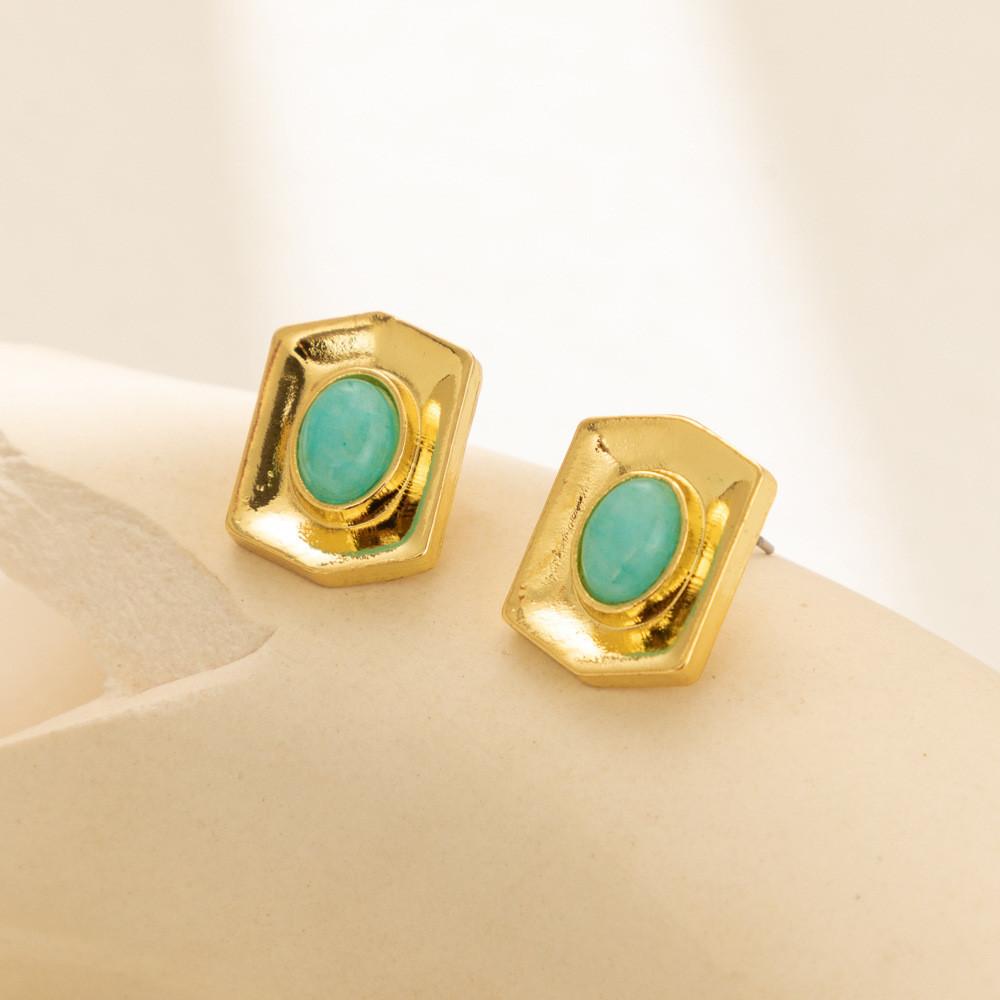Plated Gold Classy Earrings Fashionable Natural Stone Geometric Studs Women For