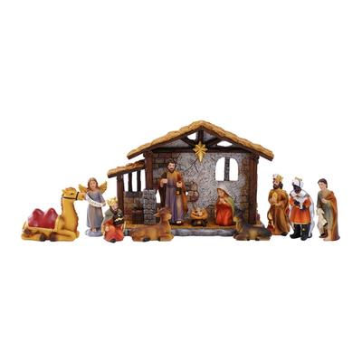 Weihnachtskrippenfiguren Harze Krippenszene Statue mit Stall Heilige Familie Statue Tischdekorationen Heimdekorationen
