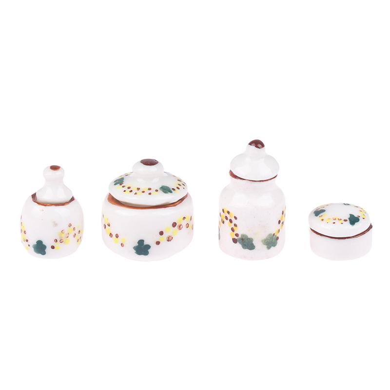 1Set Ceramic Can Storage Jar Seasoning Can Kitchen Model 1:12 Dollhouse Miniature Decor Toy Doll House Accessories