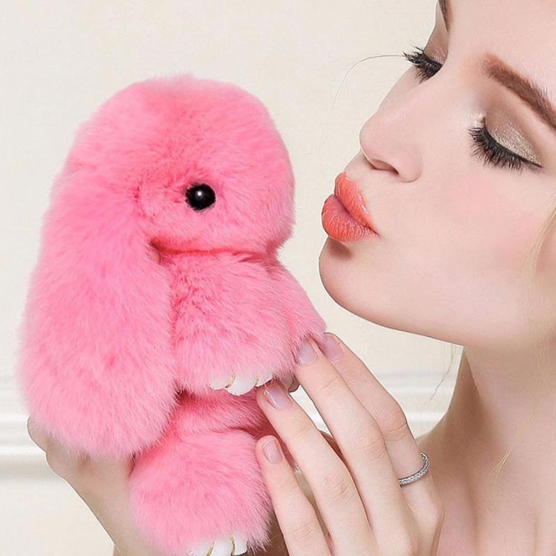 Plush Bunny Keychain Women Fur Angel Rabbit Key Ring Hare Plush Dolls Toy Girls Bag Car Key Pendant