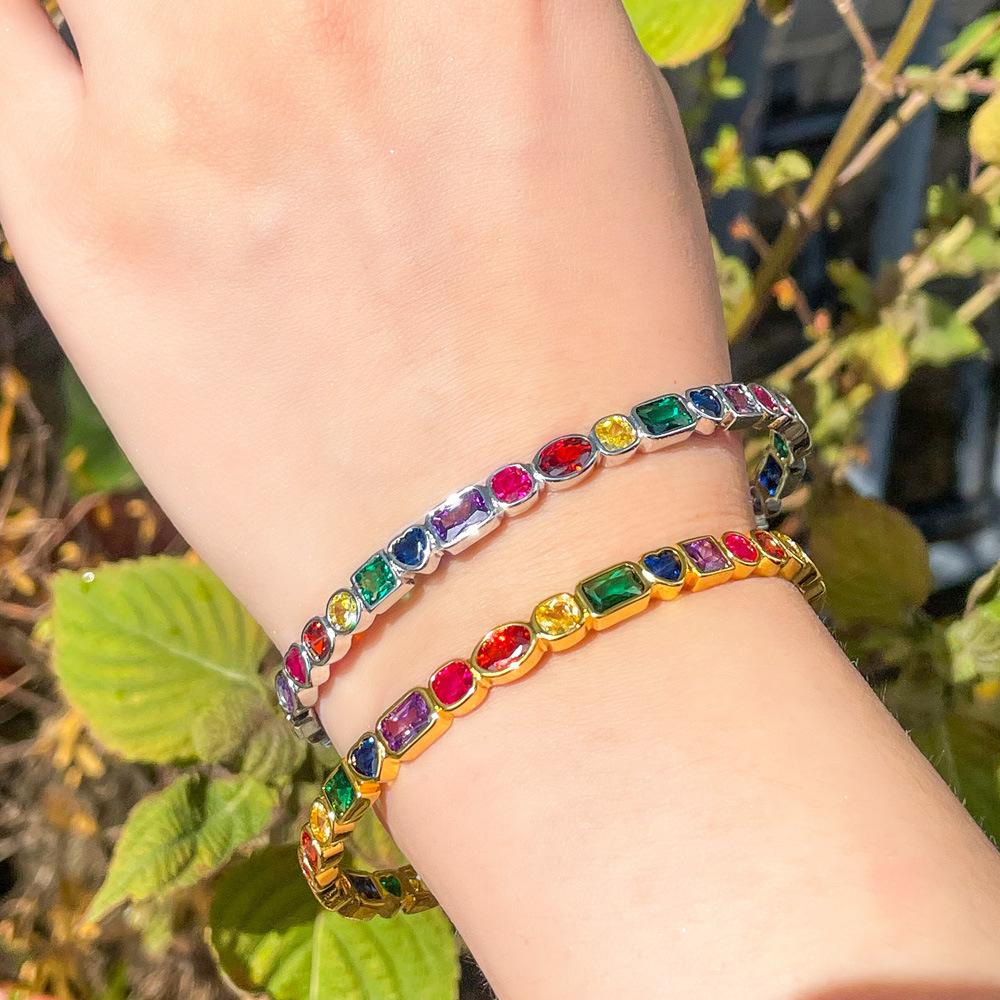 Light Luxury Bracelet Classic Open Rainbow Color Zircon Geometric Jewelry Design Bracelet