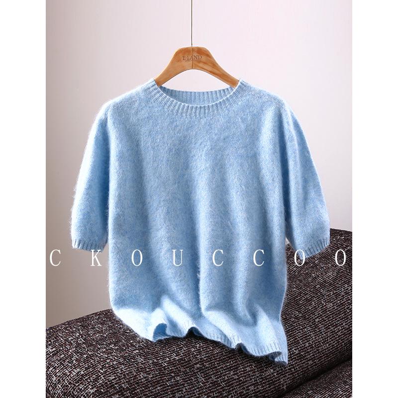 Rong Tai Women's Multi-color Cashmere Knit Top - Round Neck, Mid-Sleeve, Soft & Loose