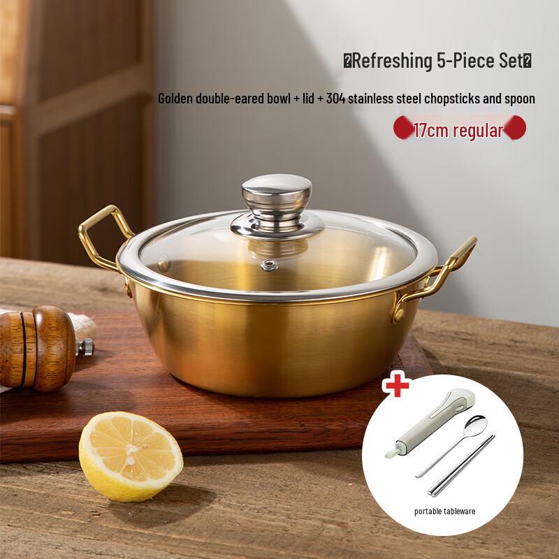 

Golden Double-Ear Noodle Bowl Set with Lid and Chopsticks