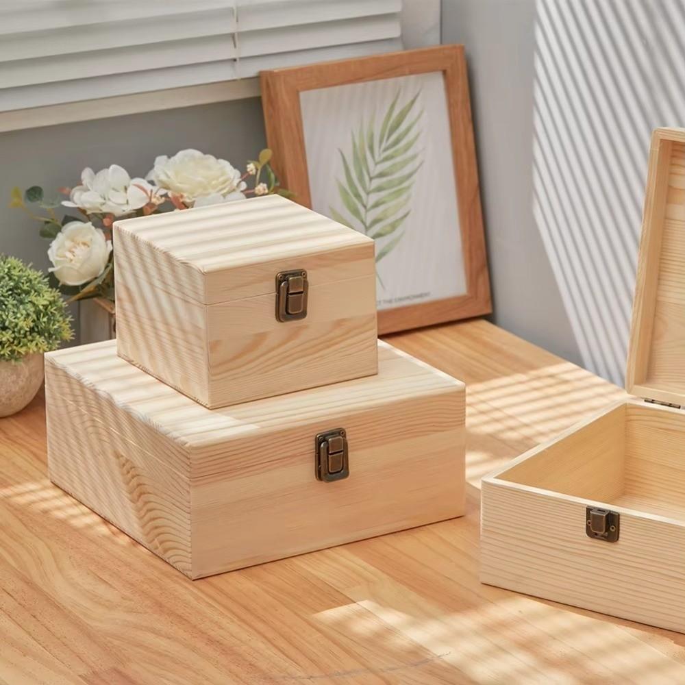 Retro Rectangular Storage Box Wooden Clamshell Jewelry Gift Box Dried Flower Box Desktop Organizer