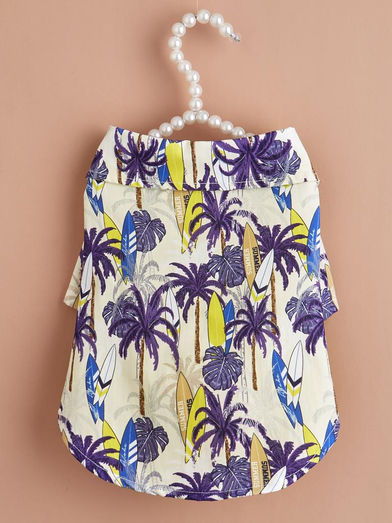 Dog Cloth for Small Dogs Coconut Tree Printed Costume Puppy with  Doggie Plaid Pet Clothes Soft Apparel Attire Hawaii Style