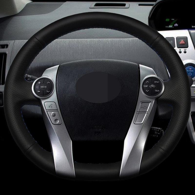 Car Steering Wheel Cover For Toyota Prius 30(XW30) 2009-2015 Prius C(US)2012-2017 DIY Hand-sewing Black PU Microfiber Leather