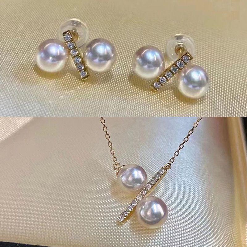 

DIY Ornament Accessories S925 Sterling Silver Fashion All-Match Pearl Ear Stud Pendant Eardrop Frame Suit Double Bead Earrings Pendant Silver earrings with no pearls