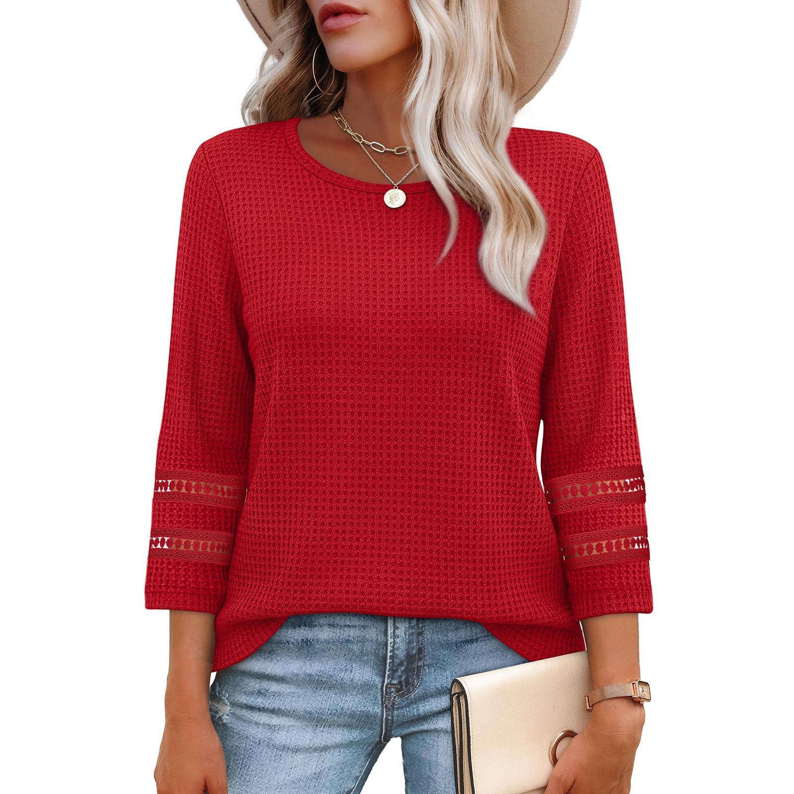 

Women s Fashion Loose-Fit Round Neck Solid Color Long-Sleeve Top L
