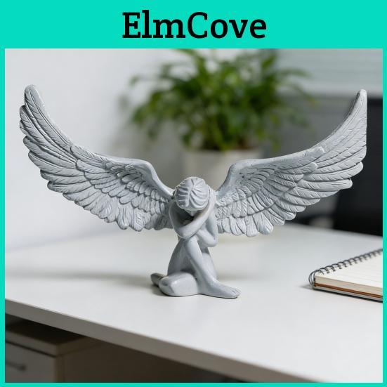 Angel Figurine Sitting European Carving Winged Girl Statue Resin Sculpture Home Office Bookshelf Desktop Decoration Ornament
