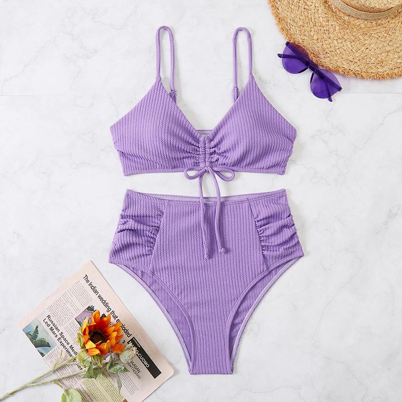 Sexy Bikini Solid Color Zou Zou Bu Swimsuit High-waisted Drawstring Swimsuit