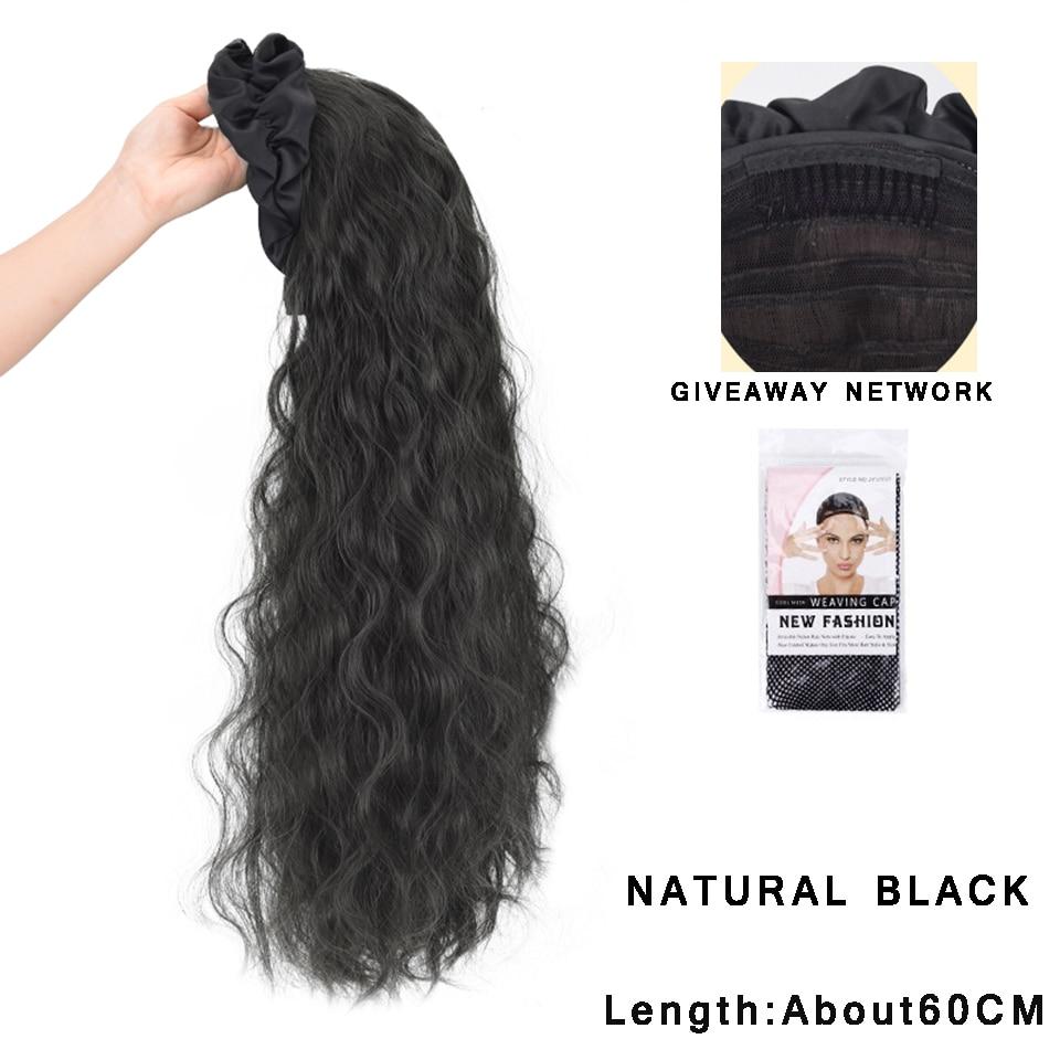 Synthetic Long Wavy Headband Wig Black Brown Women's With Twist Braid Hairband Accessories Natural Half Wig