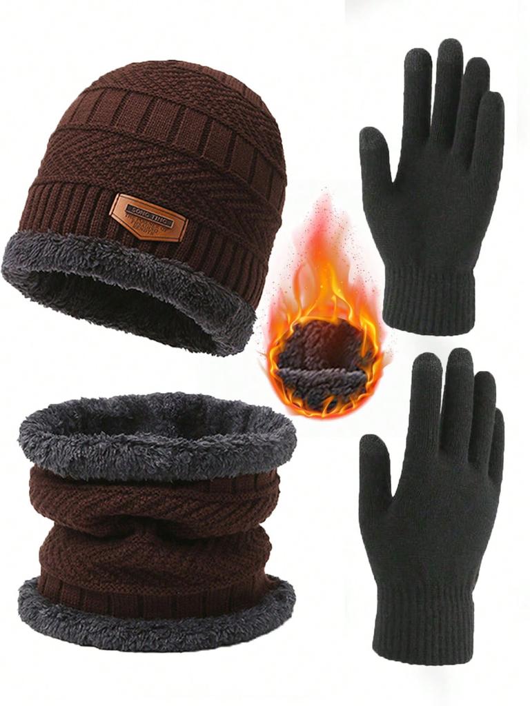 4PCS/SET Winter Warm Velvet Men Hat Scarf Gloves Set for Men and Women Girls Outdoor Riding Hat Beanies Neck Protection Scarf