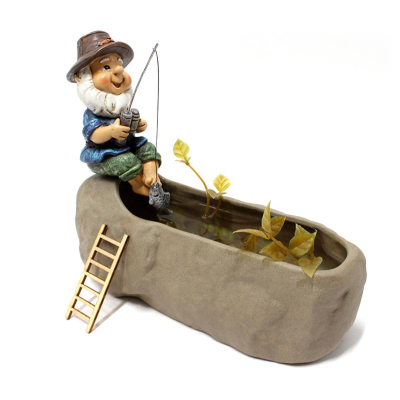 Gnomo da Pesca Seduto Divertente Resina Resistente ai Raggi UV Decorativo da Esterno Giardino Prato Statua di Gnomo per Cortile Prato Decorazione Giardino