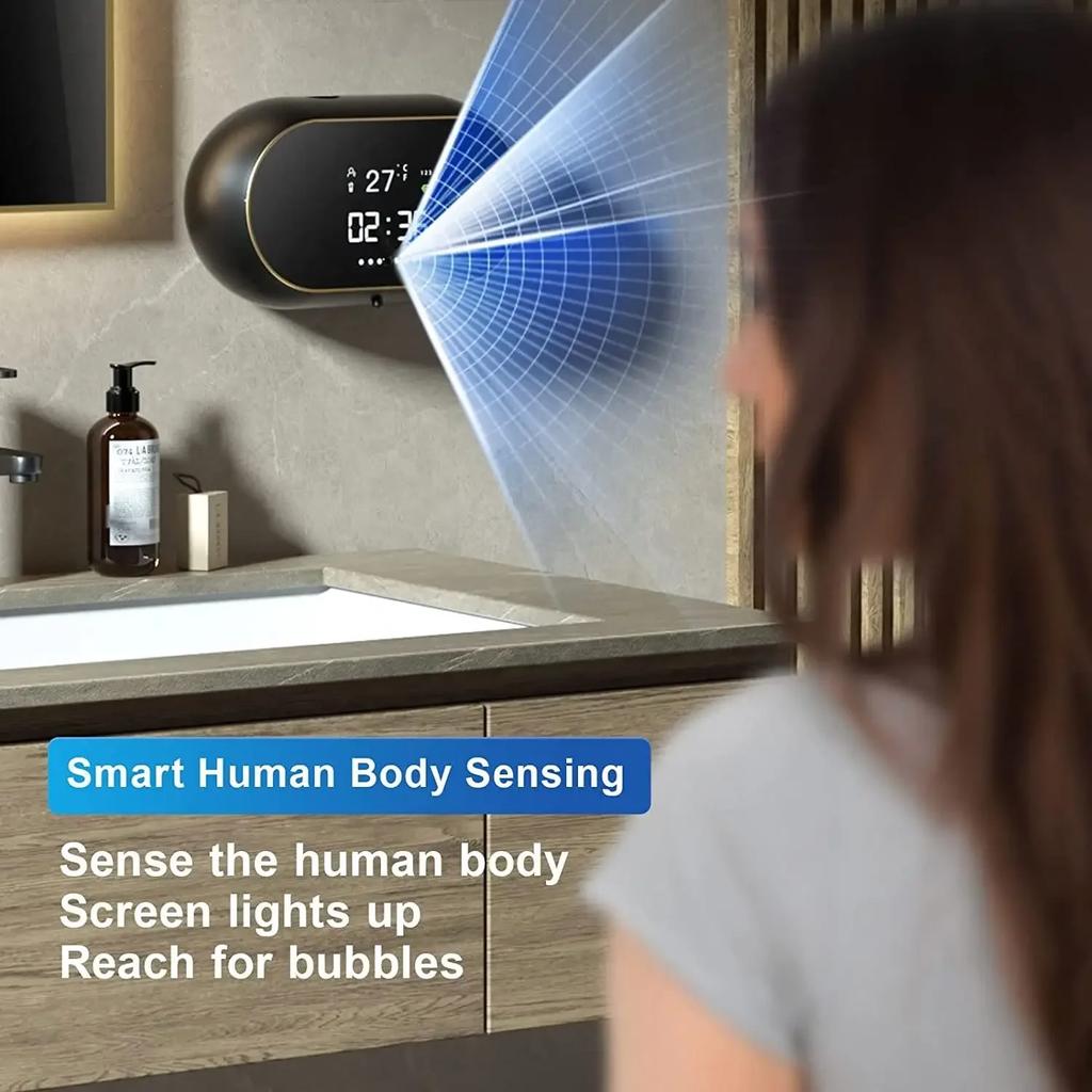 Automatic Sensor Foam Soap Dispenser Touchless with Digital Time Temp Display for Home Kitchen Bathroom