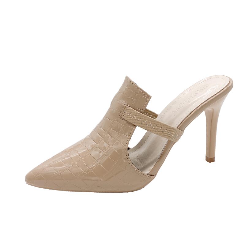 Fashion Spring New Baotou Slippers for Women Fashion Pointe Deep Mouth Slip-on High-heeled High-heel Sandals with Anti-slip Resistance