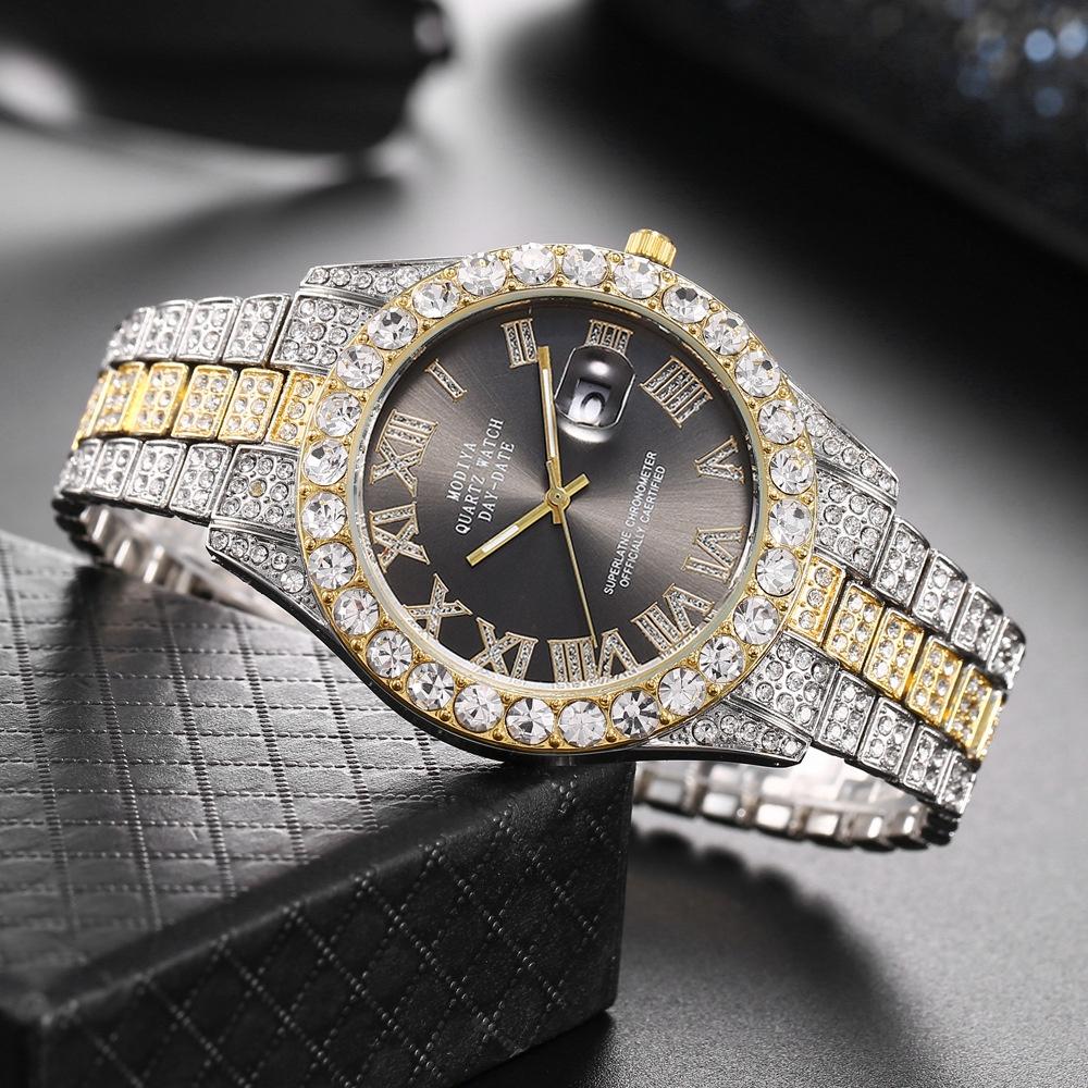 Watch Mens Casual With Rhinestone Calendar And Roman Scale Wristwatch Gifts
