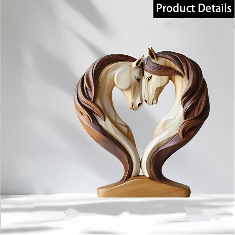 Horse Sculpture 2D Wooden Horse Statue Snuggle Pose Animal Ornament Tabletop Display For Workplace Home Nursery Shelf